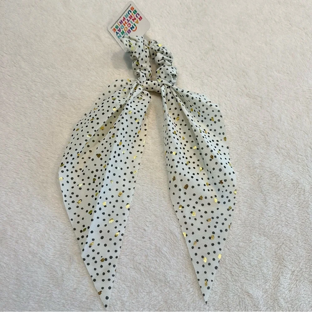 NWT Marta Scrunchie Bow White Sparkle Hair Tie